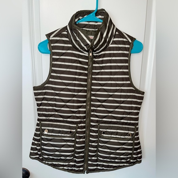 Rosette Olive & Cream Striped Quilted Vest - Picture 1 of 5